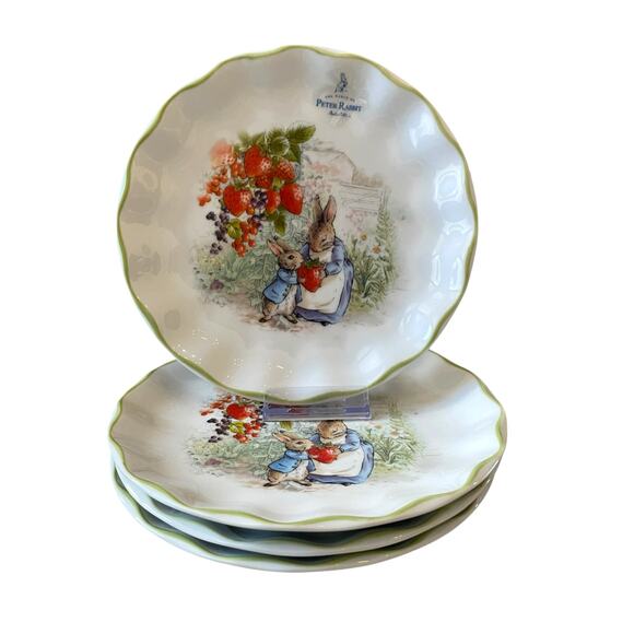 Beatrix Potter Peter Rabbit and Mother Strawberry 8” Salad Plates Set of 4 NEW - Picture 9 of 12
